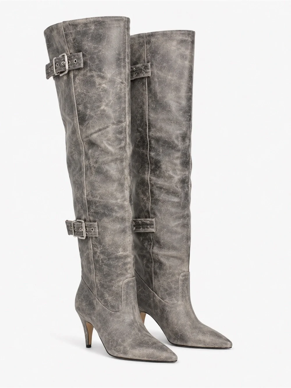 NWOB Steve Madden Baddiebaddie Distressed Charcoal Taupe Over-the-Knee Boots